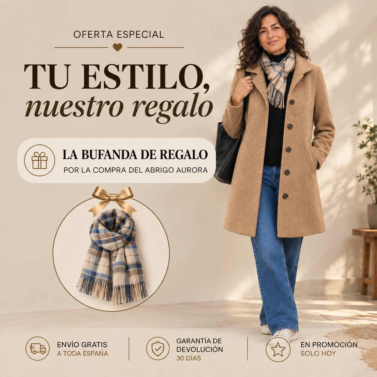 Aurora | Manteau classique avec écharpe assortie offerte