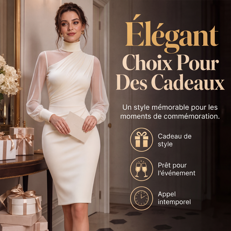 Robe moulante en maille à col montant pour femme