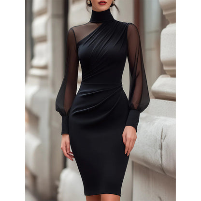 Robe moulante en maille à col montant pour femme