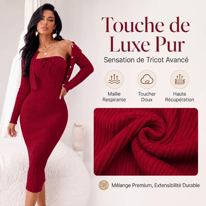 Robe bodycon en maille côtelée pour femme avec cardigan court