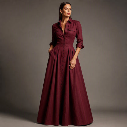 Robe maxi pour femme à col revers et boutonnée