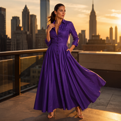Robe maxi pour femme à col revers et boutonnée