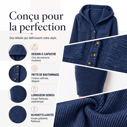 Robe longue à capuche en maille côtelée pour femme