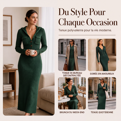 Robe longue à capuche en maille côtelée pour femme