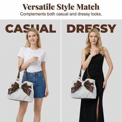 Sac à bandoulière élégant pour femme, en dentelle à pois avec nœud