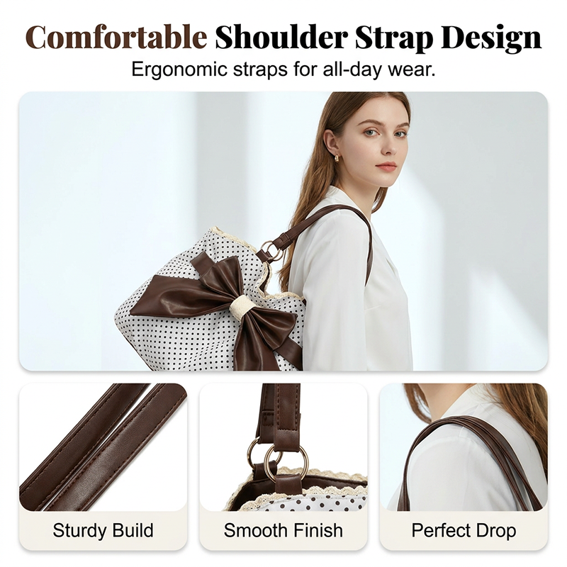 Sac à bandoulière élégant pour femme, en dentelle à pois avec nœud