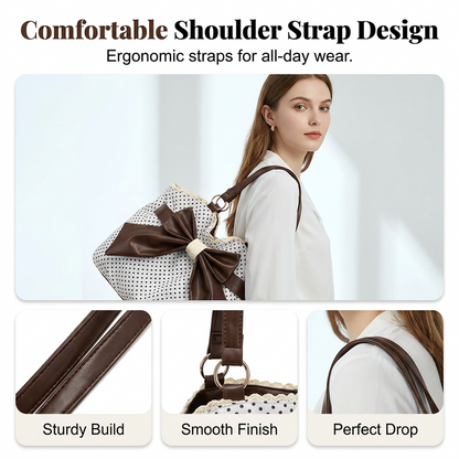Sac à bandoulière élégant pour femme, en dentelle à pois avec nœud