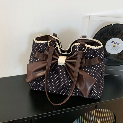 Sac à bandoulière élégant pour femme, en dentelle à pois avec nœud