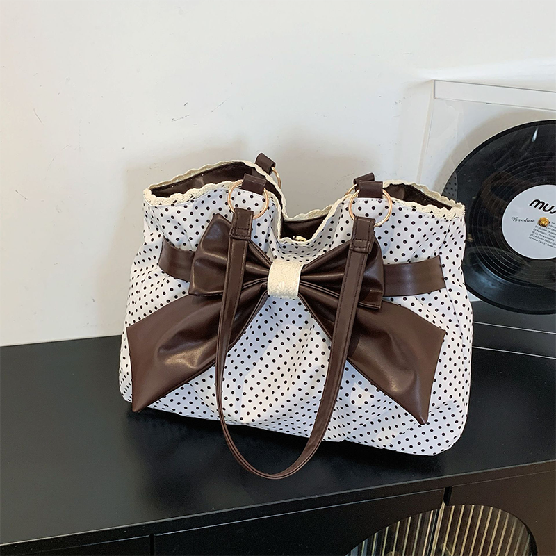 Sac à bandoulière élégant pour femme, en dentelle à pois avec nœud