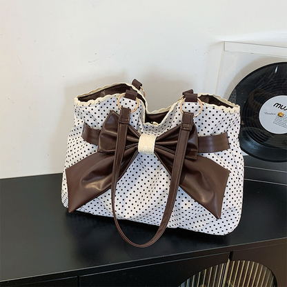 Sac à bandoulière élégant pour femme, en dentelle à pois avec nœud