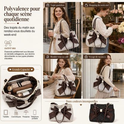 Sac à bandoulière sous le bras pour femmes à grands motifs à pois, avec nœud en dentelle, sac de travail élégant et polyvalent