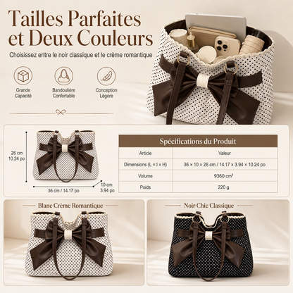 Sac à bandoulière sous le bras pour femmes à grands motifs à pois, avec nœud en dentelle, sac de travail élégant et polyvalent