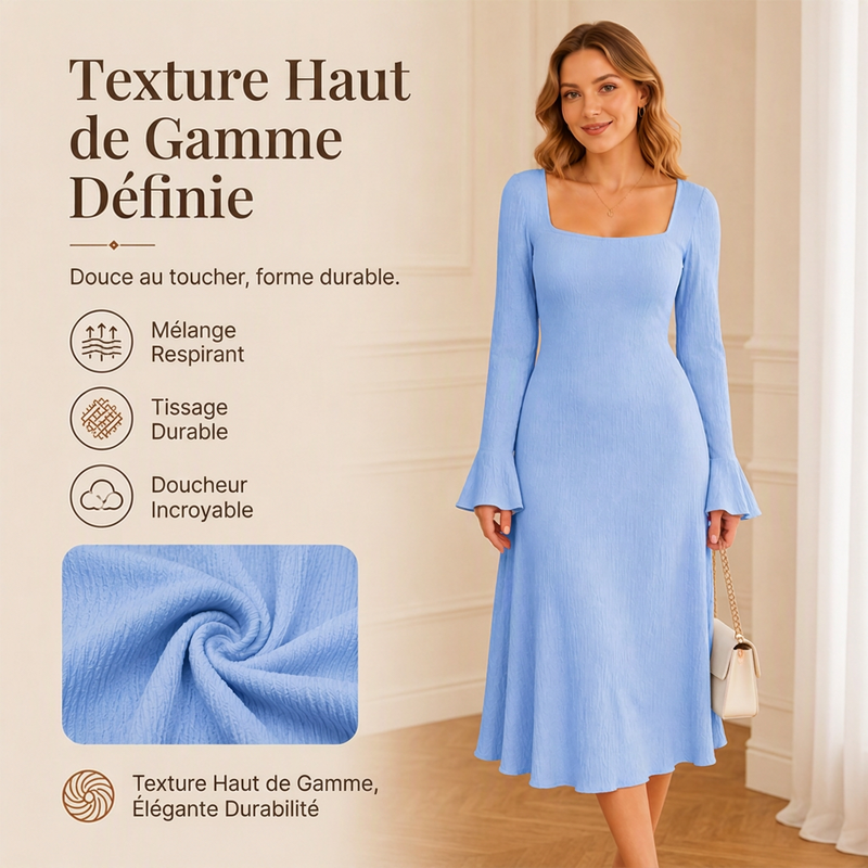 Robe midi pour femme à col carré et manches évasées
