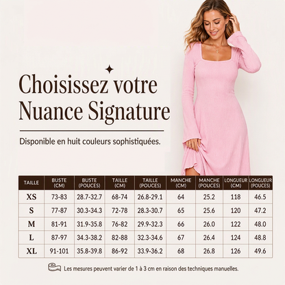 Robe midi pour femme à col carré et manches évasées