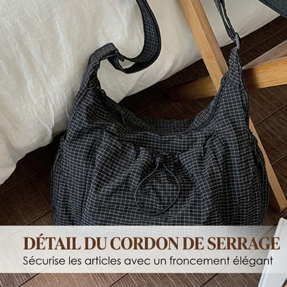 Sac nuage à carreaux avec cordon de serrage et fronces