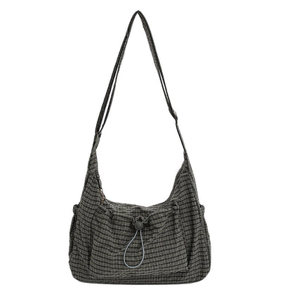 Sac nuage à carreaux avec cordon de serrage et fronces